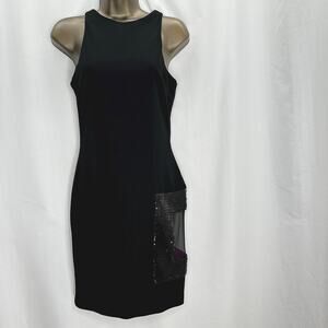 Cdgny black cocktail mini dress sleeveless sequins mesh 6 party holiday